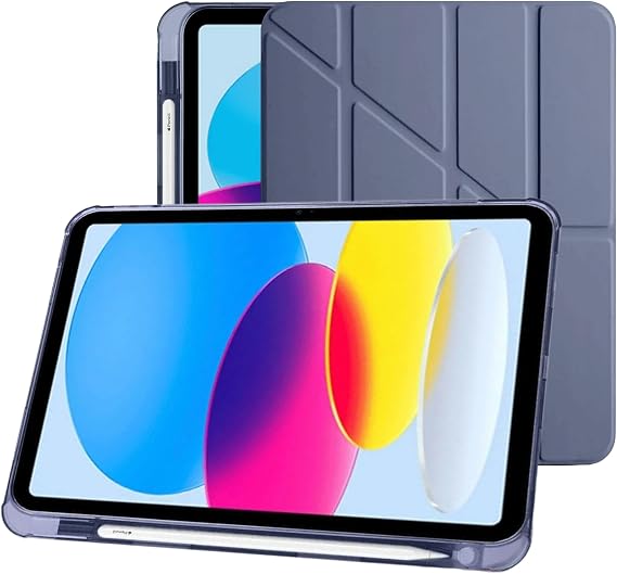 Klasse Apple iPad 10.9 inç 2022 10. Nesil Uyumlu Smart Kılıf, Apple Pencil Kalemlikli, Trifold, Esnek, Mat, Darbeye Tam Dayanıklı Tablet Kılıfı (Lila)