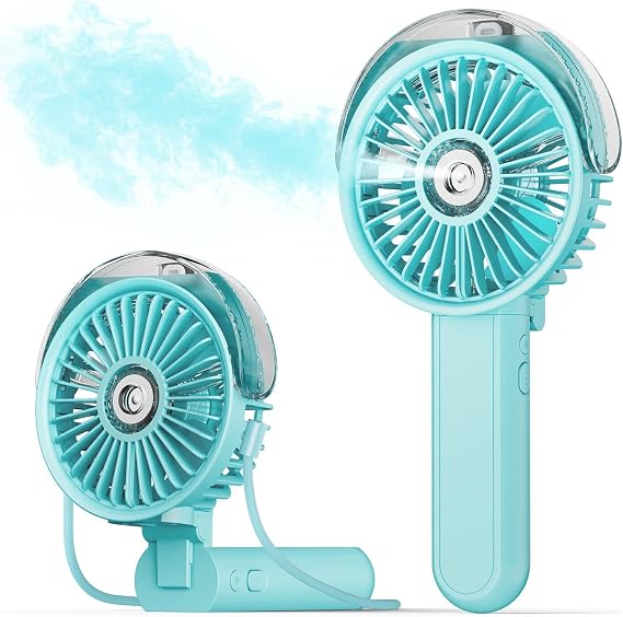 SWEETFULL Portable Misting Fan - 180 Foldable Handheld Personal Fan with Mist Spray, 3 Speeds, 30ml Water Tank, USB Rechargeable - Ideal for Travel, Outdoors, Makeup, Camping, Home, and Office Use