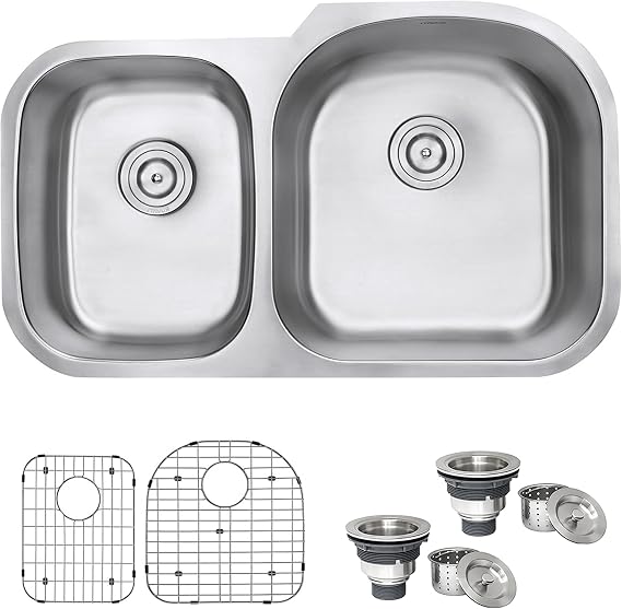 Ruvati 34-inch Undermount 40/60 Double Bowl 16 Gauge Stainless Steel Kitchen Sink - RVM4605