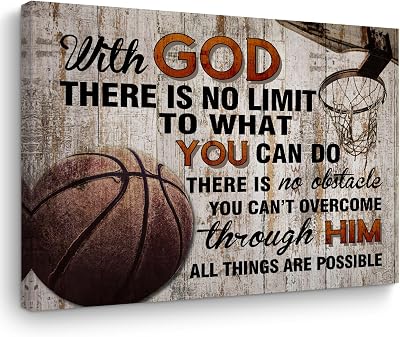 Basketball Stuff Canvas Wall Art Inspirational Sports Wall Decor Framed Art Basketball Gifts Religious Artwork Wall Painting Faith Art Prints Boys Room Home Decor Gym Playroom Farmhouse Sports Club