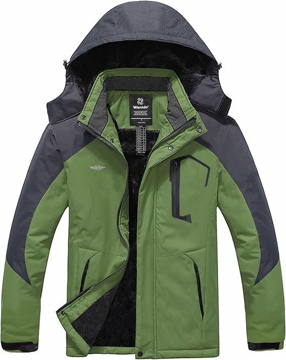 wantdo Men's Softshell Waterproof Polar Fleece Breathable Climbing Ski Coat | Drawcord Adjustable Storm Hood & Detachable Hood for Lightweight Daily Wear