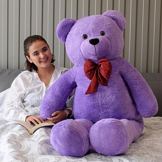 Özgüner Toy 160 cm Giant Plush Bear, Bow Tie and Hug, Soft and Cute Large Size, Gift for Lover (Lila)