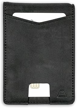 Andar Leather Slim RFID Blocking Minimalist Bifold Wallet with Money Clip made of Full Grain Leather - The Apollo Black