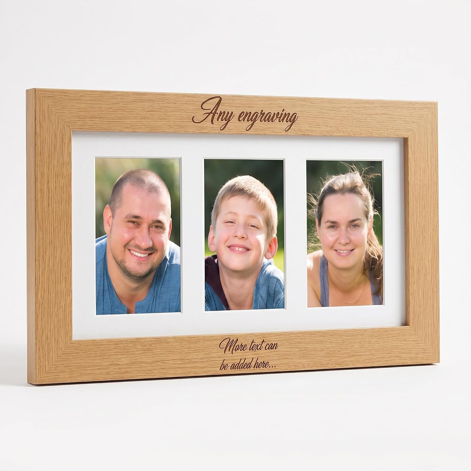Personalised Wooden Triple Photo 6 x 4 Frame Custom Engraved Any Message Brown