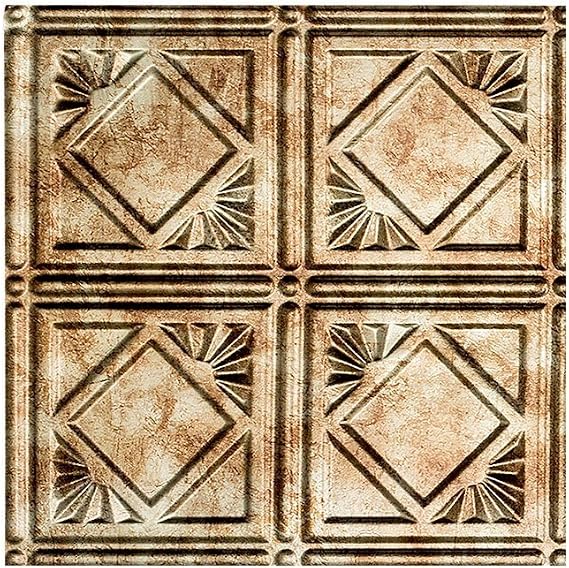 FASADE Traditional Style/Pattern 4 Decorative Vinyl Glue Up Ceiling Panel in Bermuda Bronze (12X12 Inch Sample)