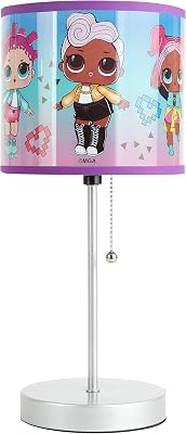 LOL Surprise Kids Stick Table Lamp,Pull Chain OnOff with Themed Printed Decorative Shade, Bedroom & Playroom Lighting