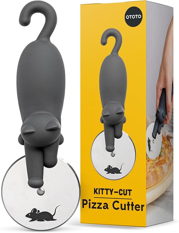 OTOTO Kitty Cut Pizza Cutter Wheel - Pizza Cutters Stainless Steel, Funny Kitchen Gadgets and Kitchen Gifts, Cat Gift for Women Cat Lovers (kitty cut)