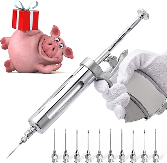 NEWTRY 50ML Continuous Livestock Syringe Adjustable Poultry with 10 Needles | Semi Automatic Syringe Adjustable Poultry Gun Stainless Steel with 10 Needles for Horse Sheep Cattle