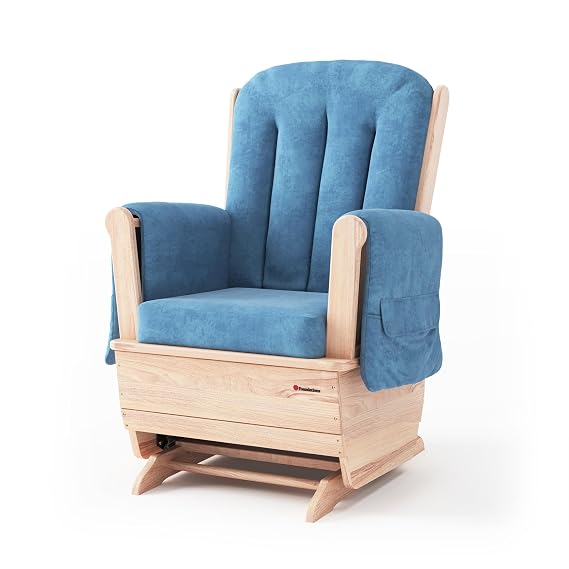 Foundations SafeRocker Standard Glider Rocker Chair, Blue Microfiber | Baby Feeding and Rocking Chair for Nursery, Daycare Environment, Nursery Rocking Chairs with Wood Skirt Base