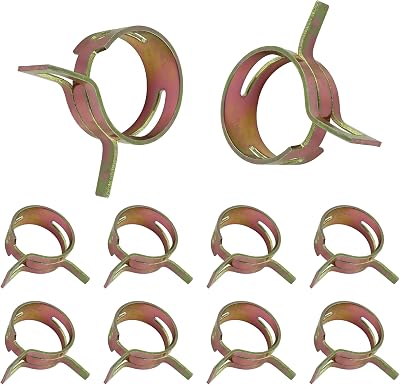 AUXBC 10Pcs 1Inch Spring Band Type Fuel Hose Clamps, 25mm Silicone Vacuum Hose Pipe Clamp Fasteners, Water Pipe Air Tube Clamps, Fit 25-30mm OD Hose