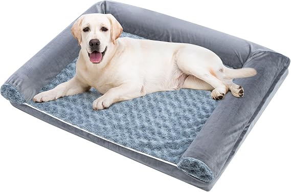 Large Dog Bed, Dog Couch with Removable Washable Cover,Memory Foam Orthopedic Sofa Bed with U-Shaped Bolster, Non-Slip Bottom for Small, Medium, and Large Dogs (96x71x16cm)