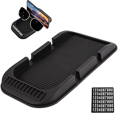 Car Dashboard Anti-Slip Mat Cell Phone Holder, Double-Groove Non-Slip Car Dash Board Pad with Number Plate, Multifunctional Auto Phone Mount Mat Pad for All Smartphones
