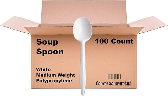 [100 Count] Medium-Weight Disposable Soup Spoon White