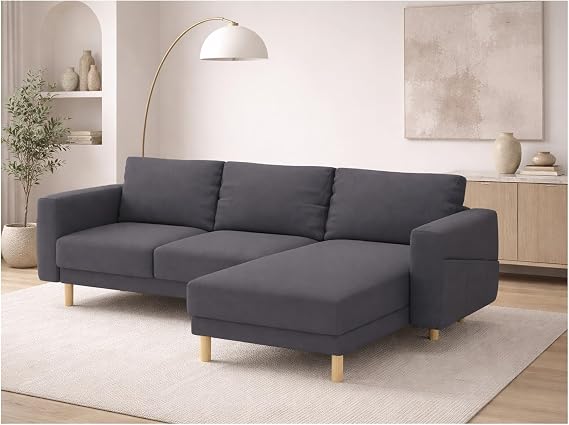 Durable Three Or Two ( 3 or 2 ) Seat with Chaise Sofa Cover Replacement Custom Made Compatible with IKEA Norsborg Sectional Corner Chaise Sofa Slipcover (2 Seat + Chaise Polyester Darker Gray)