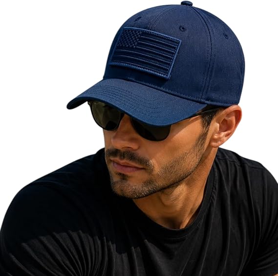 American Flag Tactical Hat with Removable Patch Panel Adjustable Hook and Loop Cotton Twill Ball Cap for Men