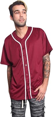 VICTORIOUS Mens Essential Two Tone and Pattern Baseball Jersey