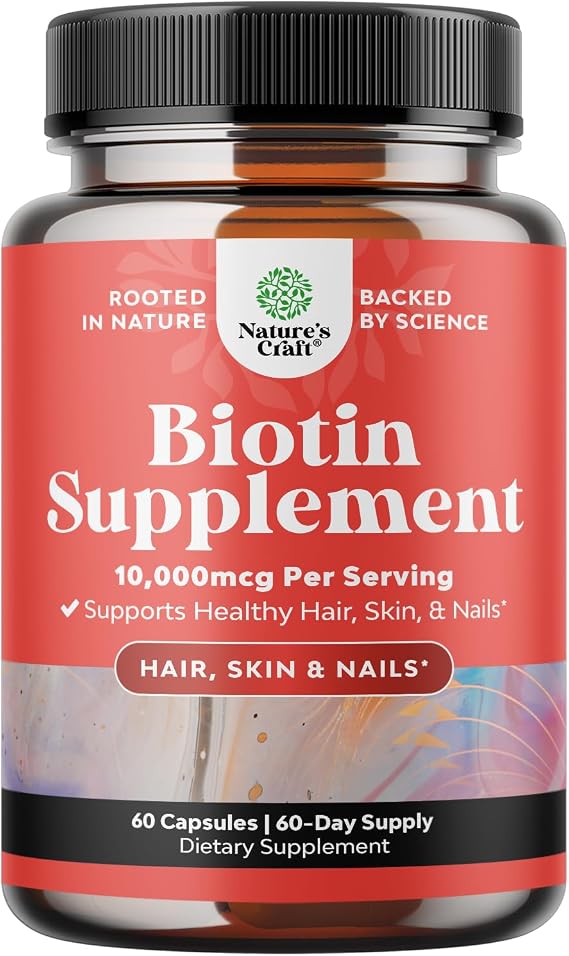10000 mcg Pure Biotin Pills for Women Men - Promotes Thicker er Hair. Natural Supplement for Shiny Thick Hair Growth - Vegetarian Vitamin Capsules - Get Clear Skin Strong Nails - 60 Count
