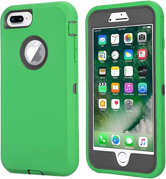 Case Compatible with iPhone 8 Plus/iPhone 7 Plus, Built-in Screen Protector [Heavy Duty] Tough 4 in 1 Shockproof Rugged Phone Case Cover for Apple iPhone 7 Plus & iPhone 8 Plus (Green/Black)
