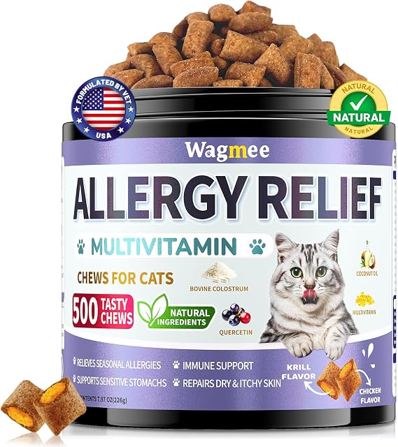 Cat Itchy Skin Comfort Chews for Skin & Coat Health - 500 Crunchy & Creamy Texture with Probiotic Blend– Supports Wellbeing, Coat