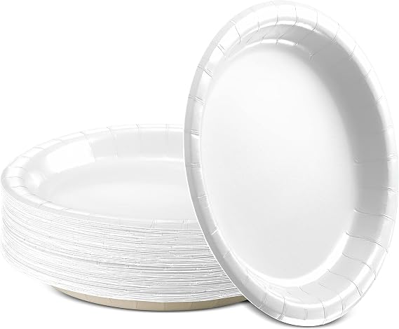 Amcrate Paper Dinner Plates White, 8 1/2 Inches Paper Plates Disposable, Strong and Sturdy Disposable Plates for Party, Dinner, Holiday, Picnic, or Travel Party Plates, Pack of 50