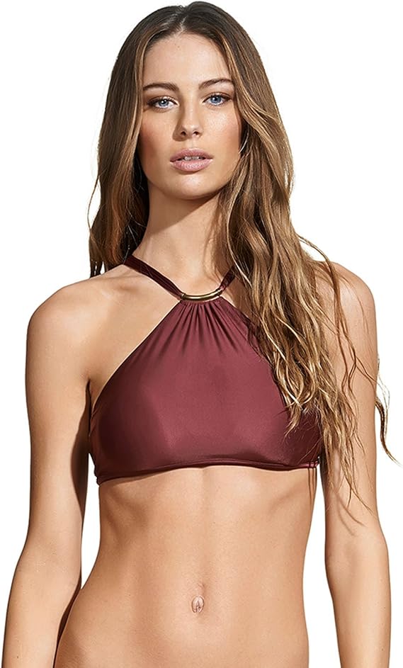 ViX Paula Hermanny Women's Solid Thai High Neck Halter Bikini Top