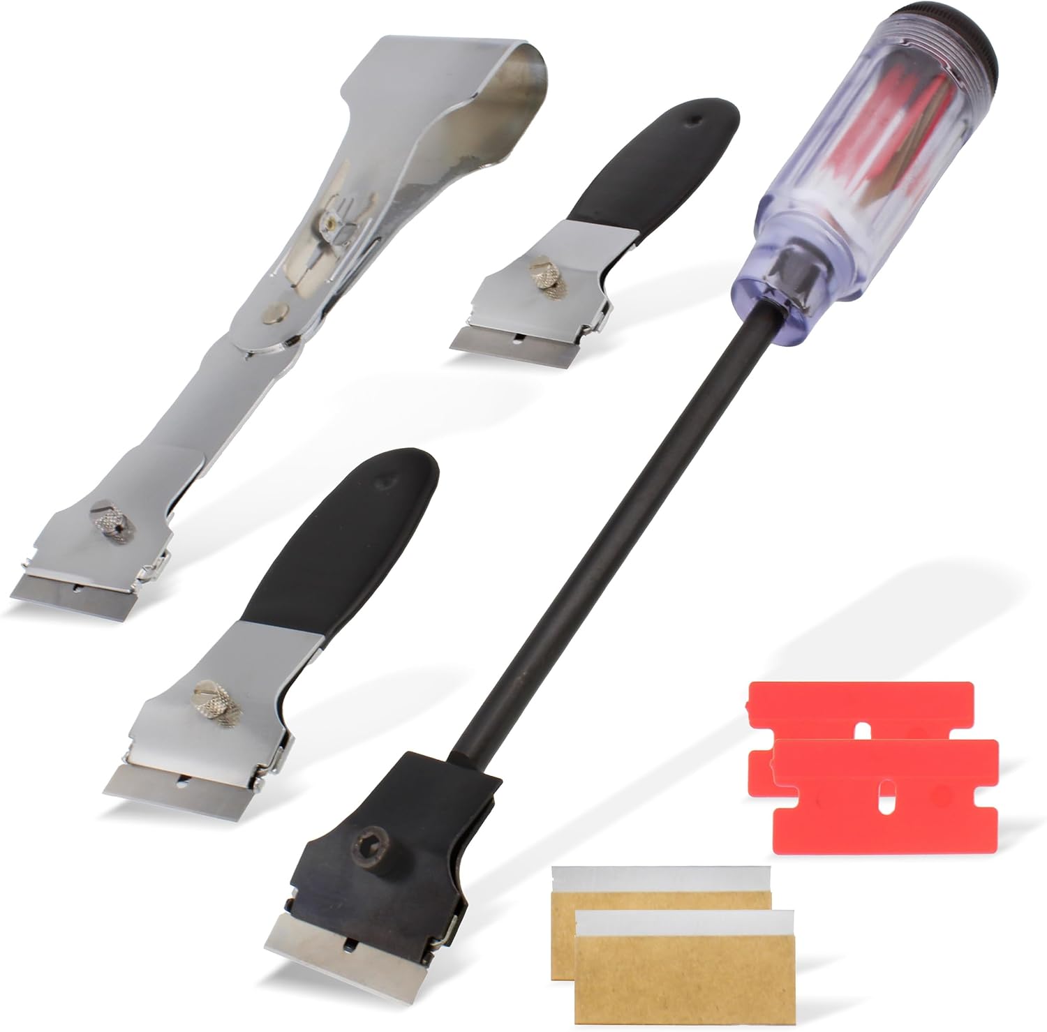 ABN Razor Blade Scraper 4-Piece Tool Set PLUS Replacement Blades – Glass Car Windshield Window Adhesive Decal Remover