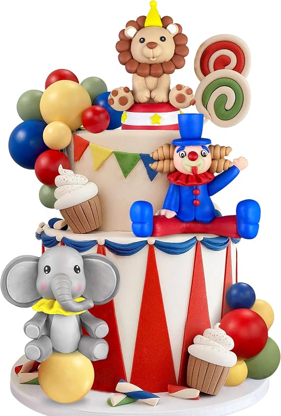 19 PCS Circus Cake Decoration Circus Birthday Cake Decorations Balls Cake Picks for Carnival Birthday Party Supplies Circus Baby Shower Decoration