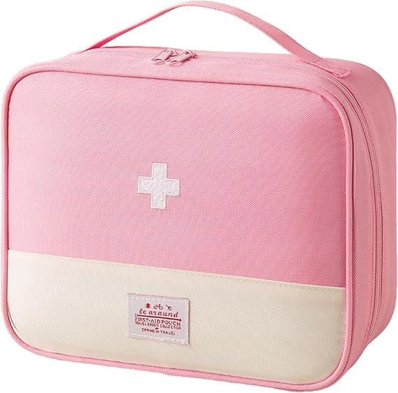 Portable First Aid Kit - Compact Emergency Medical Storage Bag Empty Medicine Bags for Travel, Camping, Hiking, Home, Car and Office Drug Pack Storage (26 x 12x 21cm Pink)