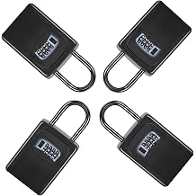 Portable Key Lock Box for House Key, Weatherproof Resettable Code House Key Safe Security Lock(4 Pack, Black)