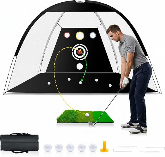 Golf Net, Dikutar 10x7ft Practice Bundle with Tri-Turf Mat & 4-Targets