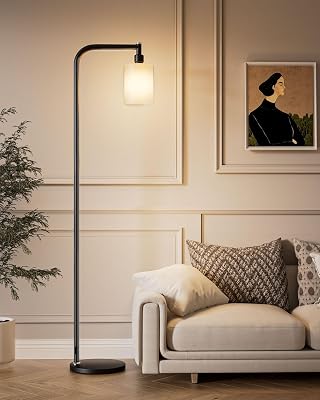 Lightdot 63IN Glass Floor Lamps for Living Room, Modern Standing Tall Lamps with Frosted Glass Lampshade, Mid Century Industrial Floor Lamp with 3000K Warm White for Bedroom Office-Black