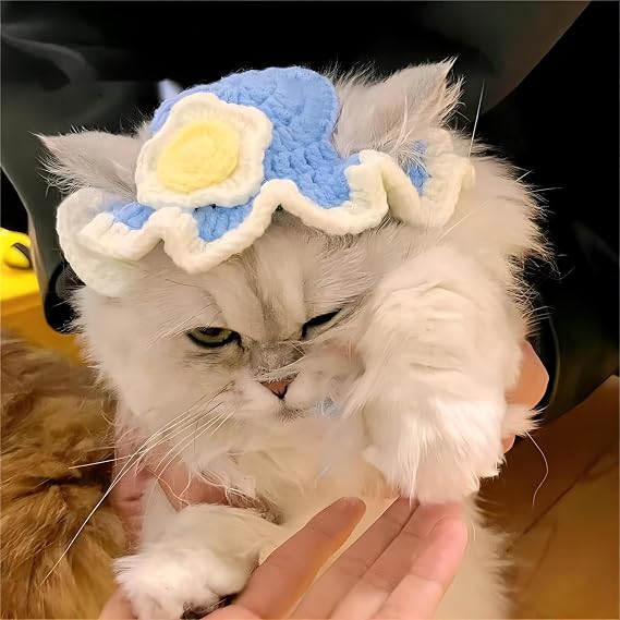 Dog Hat and Cat Costume - Funny Sunny-Side Up Egg Crochet Pet Outfit for Small Sized Dogs & Cats,Puppy Hat for Birthday, Halloween, Photo Props, Adjustable Fit