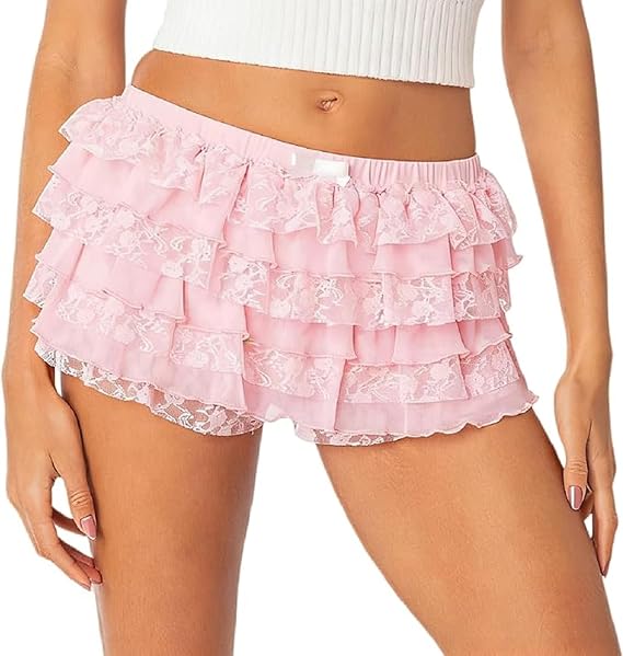 Aonoapll Y2k Layered Ruffle Shorts for Women Lolita Bloomers | Cute Pumpkin Mini Pants Ruffle Lace Lolita Micro Shorts Halloween Princess Fairy Costume Skorts Y2k Bloomer Pettipants
