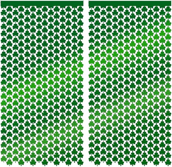 2 Pcs Green Party Decorations, Green Tinsel Curtain, St Patricks Day Tinsel Curtains, Shamrock Foil Fringe Curtains, Lucky Curtain Streamers Shamrock Decorations for Birthday Party Decoration 