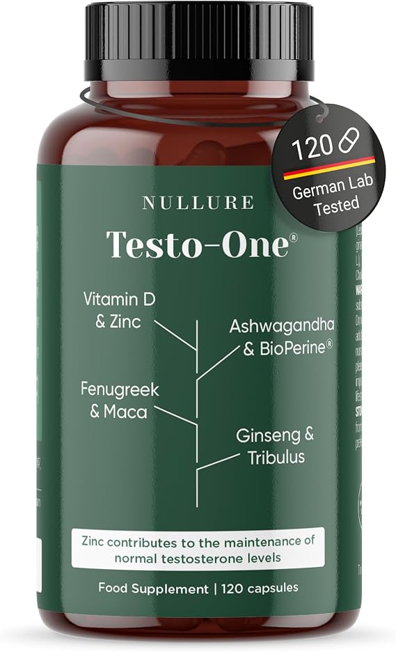 Testo One® Testosterone Supplements for Men | Nullure | 120 Caps (2 Months) | Third-Party Tested in Germany | Vegan & Additives free| Testosterone Supplements for Men | 8 Ingredients Tribulus Fenugreek