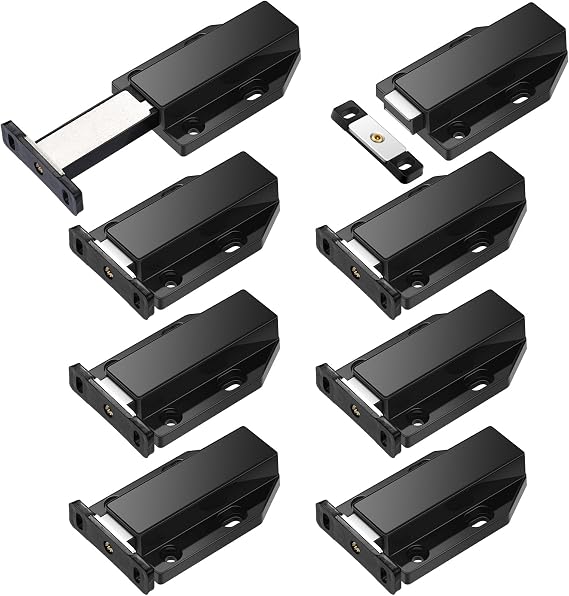 Zonon 8 Pack Magnetic Push Latch Heavy Duty Push to Open Cabinet Hardware Release Touch Latch and Catch Press Out Magnet for Large Door Cabinet Kitchen Drawer Lock (Black)
