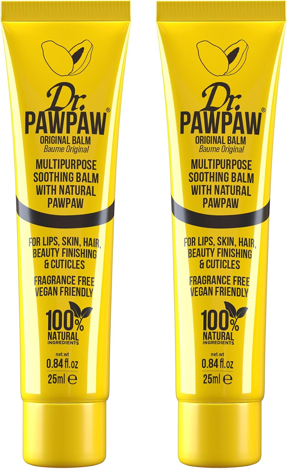 Dr.PAWPAW Original Balm, Multi-Purpose Natural No Fragrance Balm for Hydrating Lips, Skin, Hair, Cuticles, Nails & Beauty Finishing 2 x 25 ml