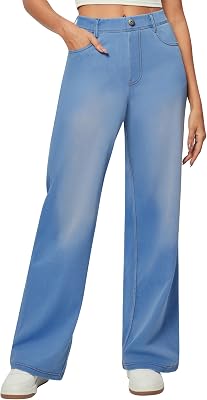 IUGA Wide Leg Jeans Woman Stretchy Sweatpant Jeans Women Pull On Baggy Jean High Waisted Trendy Straight Casual Denim Pants