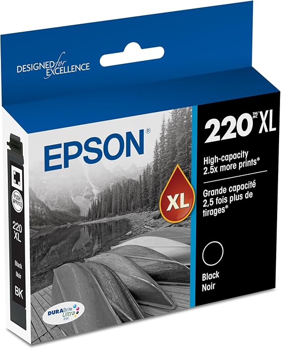 EPSON 220 DURABrite Ultra Ink High Capacity Black Cartridge (T220XL120-S) Works with WorkForce WF-2630,2650, 2660, 2750, 2760 and Expression XP-320,420, 424