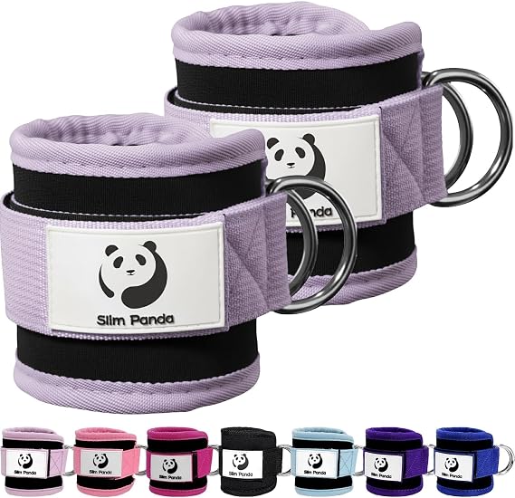 Slim Panda Ankle Straps for Cable Machines, Cable Kickback Ankle Cuffs | Adjustable neoprene padding and dual D-rings for glute workouts, leg extensions, curls and hip abductions