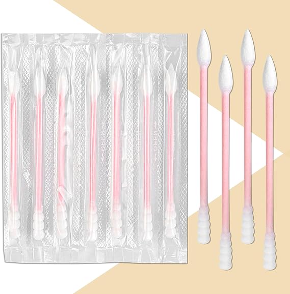 500 Count Cotton Swabs Individually Wrapped, Travel Cotton Swabs, Cotton Stick, Spiral Pointed Cotton Swab, Round Tip Cotton Swab, Individually Wrapped Double Tipped Cotton Swabs for Ear,Makeup
