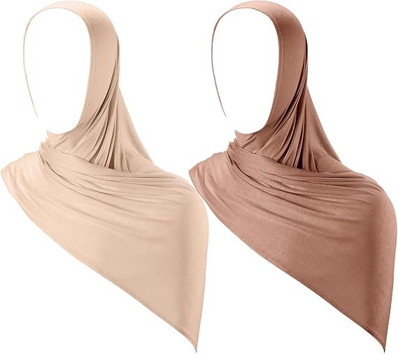 Handepo 2 Pcs Instant Hijab Jersey Hijab for Women Muslim Head Scarf Soft Lightweight Long Stretch Scarf Shawl Wrap