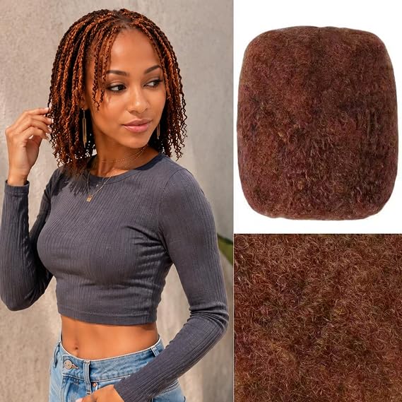 Afro Kinky Bulk 100% 人毛 8 インチ ドレッドヘアエクステンション用、ロク リペア & ブレイディング、マイクロロックス&ツイストヘアスタイル用ナチュラルブラックカーリーヘアー、90gパックソフトノーウェフトヘア30#/3束