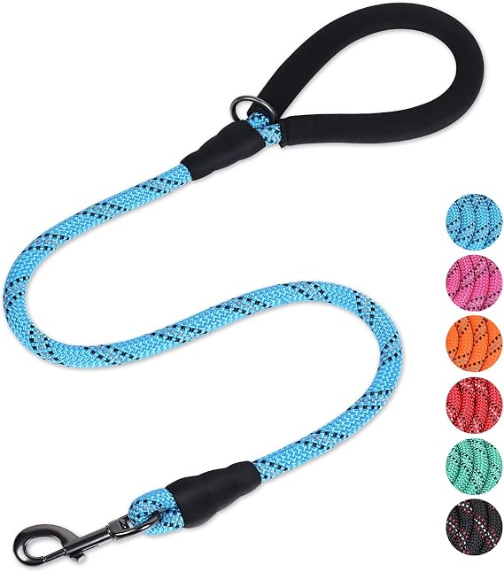 VIVAGLORY Rope Dog Leash Roperex Dog Leash, 1/2IN x 3FT, Blue | with Soft Padded Handle for Walking & Training, Strong Rope & Reflective Heavy Duty for Pet