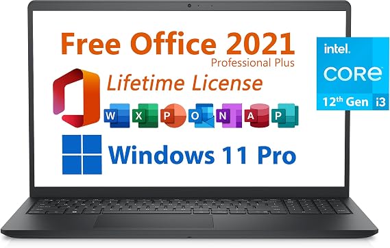 Dell 2024 Inspiron 15 Laptop, Free Microsoft Office 2021 with Lifetime License, 15.6" FHD 1920 x 1080, Intel 6-Core i3-1215U upto 4.4 GHz, 32GB DDR4 RAM, 2TB PCIe SSD, Windows 11 Pro, Black