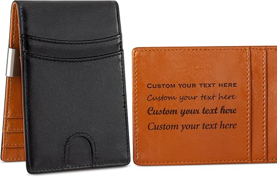 Mens Engraved Wallet Custom Mens Wallets Slim with Clip Personalized Gifts for Men RFID Blocking Bifold Credit Card Holder for Men Husband Boyfriend Dad Son Gift