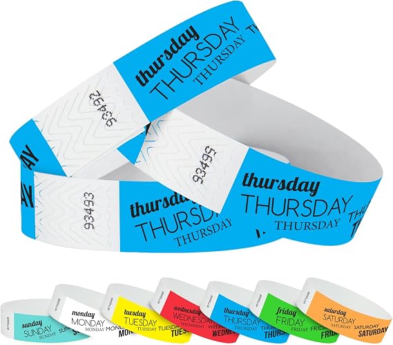 500 WristCo Thursday Neon Blue Tyvek Wristbands for Events - Tamper-Proof | Comfortable Water/Tear-Resistant - USA Made Tyvek Wristband ID Bracelets for Events, Concerts, Party Security, VIP Admission