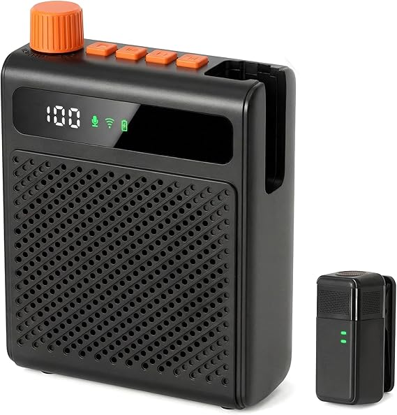 Wireless Voice Amplifier for Teachers with Microphone - Portable Rechargeable 10W Bluetooth Speaker with Wireless Clip-On Mic Waist Strap for Classroom Teaching Public Speaking Training (Black)
