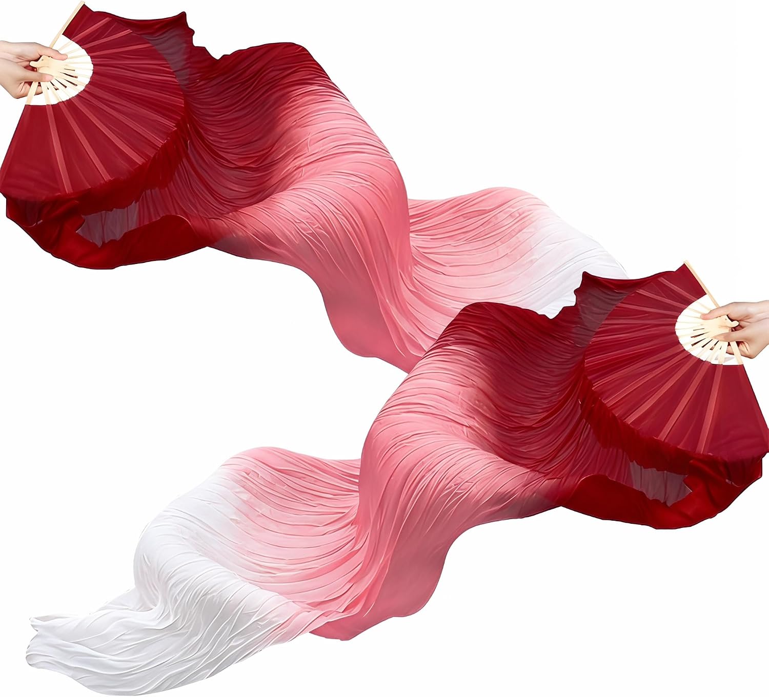 1 Pair 1.5 M Silk Belly Dance Fan, National Dance Dancing Long Bamboo Fan for Party Stage Performance, Dancer Practice Long Imitation Dance, for Dancer's Gifts