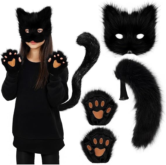Fox Mask Wolf Fox Tail Cat Cosplay Set: Furry Mask + Paw Gloves + Tail, Ideal for Halloween & Themed Parties